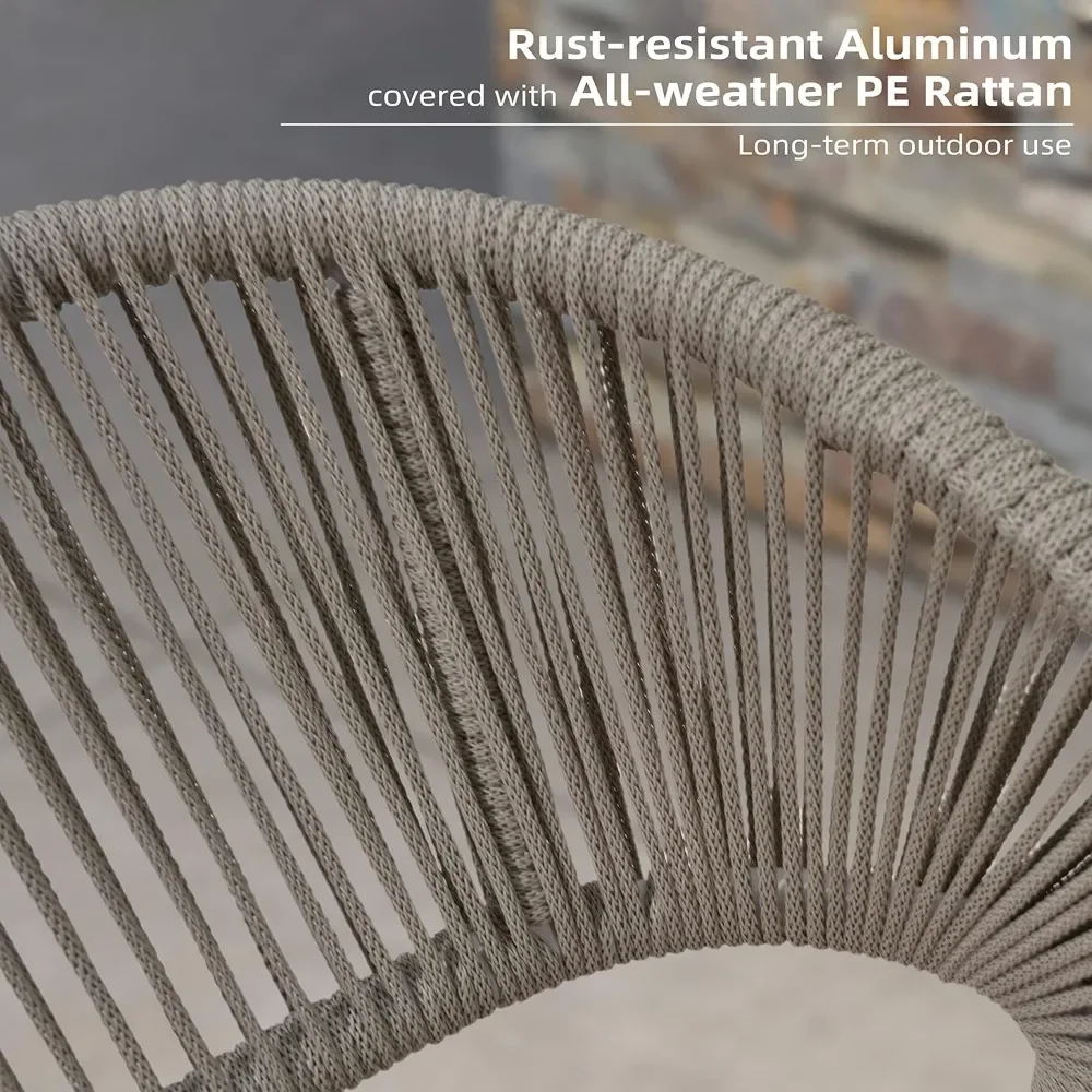 Conjunto de bancos de bar com altura de balcão de 2 bancos de bar modernos de vime de alumínio para exterior com encosto e almofada