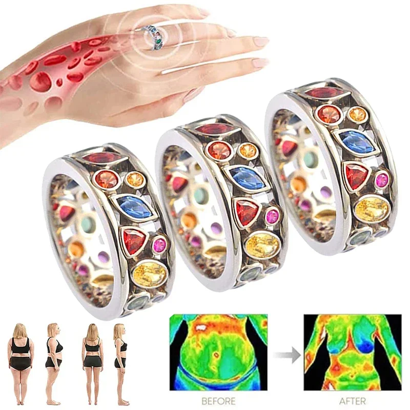 Unisex Colorful Magnetic Therapy Ring Torina Crystal Quartz Ionix Rings Therapy Quartz Crystal Ring Weight Loss Lymph Drainage