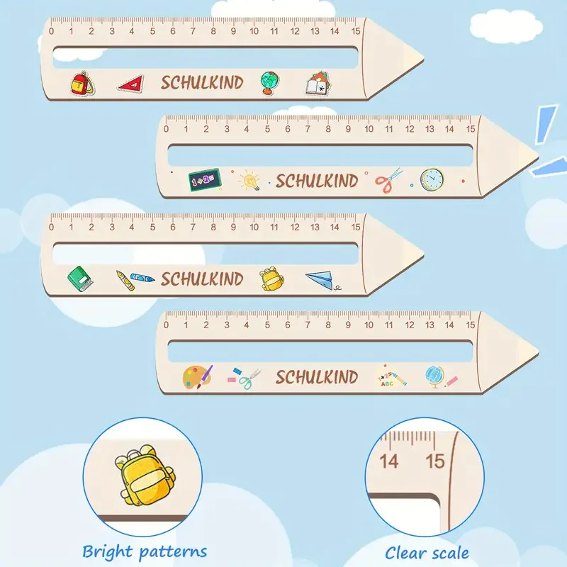 4-Pack Wooden Ruler Reading Aid with Four Different Patterns Handmade Back-to-School Gift Perfect School Start Present