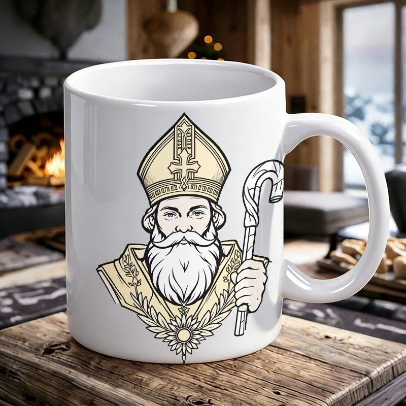 

Religious Saint Nicholas staff ceramic mug, coffee cup, milk cup, office tea cup, drinking cup, fade-resistant, holiday gift