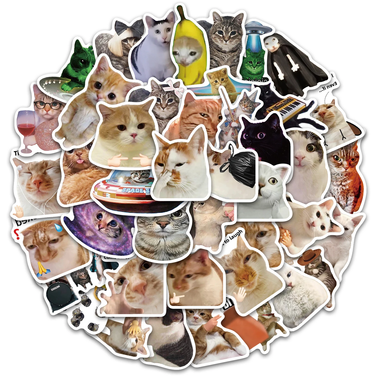 50PCS Cat meme collection Stickers in Cartoon Glass Balls DIY Phone Cases Laptop Water Cups Computer Toy Stickers