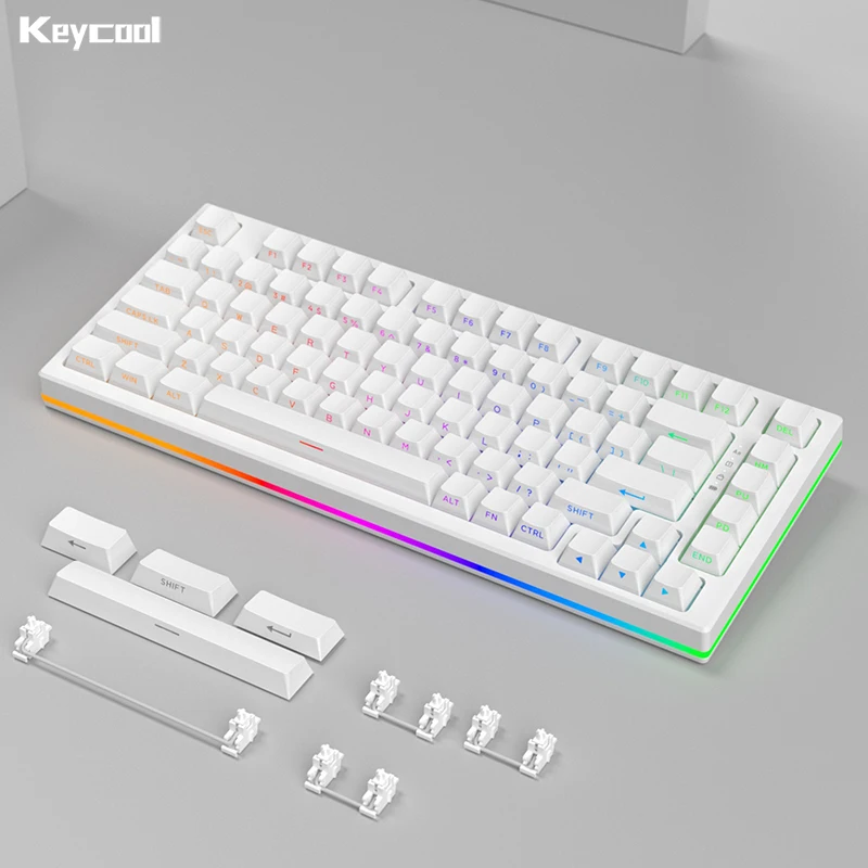 

3-режимная клавиатура Keycool Y75 NKRO с возможностью горячей замены RGB Bluetooth, боковая печать с подсветкой, PBT-клавиатура, программируемая печатная плата, 2,4 г, беспроводная связь