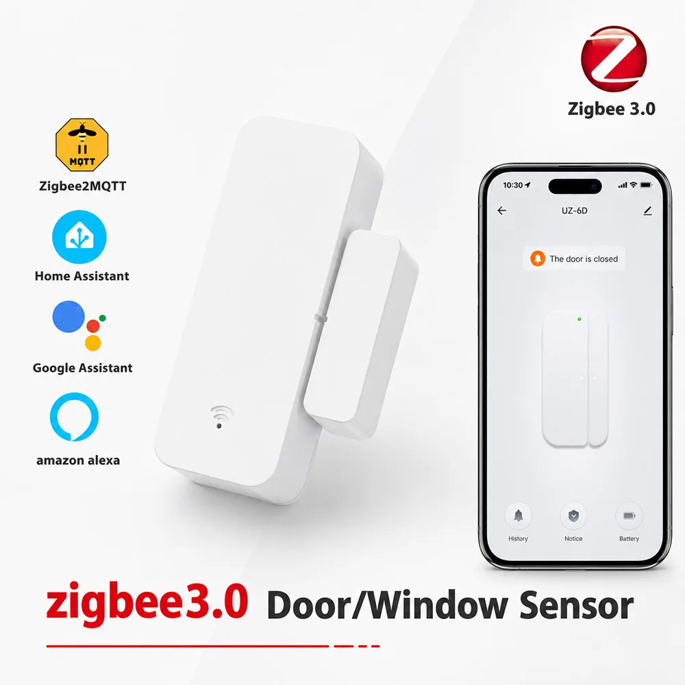 Zigbee 3.0 Door Window Sensor Smart Home Security Wireless Door Contact Sensor Compatible with Home Assistant Zigbee2MQTT Alexa