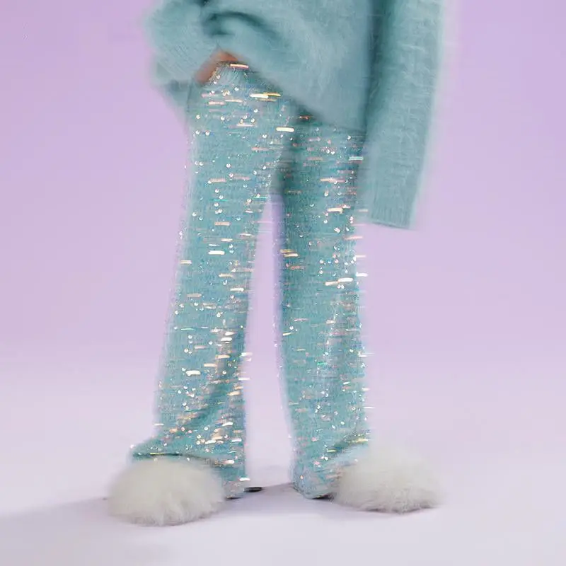 

Children's Clothing, Girls' Spring Autumn New Style, Pure Cotton Velvet Sequin Embroidered Pants, Fashionable Micro Flared Pants