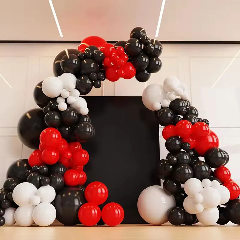 98 Stück rote und schwarze Luftballons, weiße Latex-Ballon-Girlandenbogen-Set für Babyparty, Geburtstag, Hochzeit, Abschlussfeier, Dekorationen