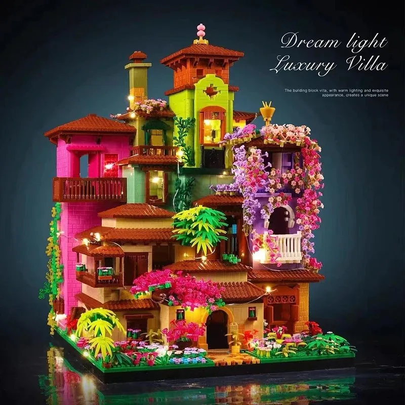 7080PCS Or 3600PCS Micro Particle Magic Castle Villa Sakura House Building Blocks With LED Light Assemble Diamond Bricks Toys