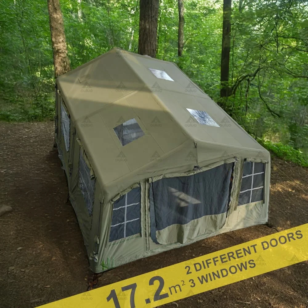 Factory Price Large Green Inflatable Tent One Bedroom One Living Room Waterproof Cotton Camping House for 2-8 People