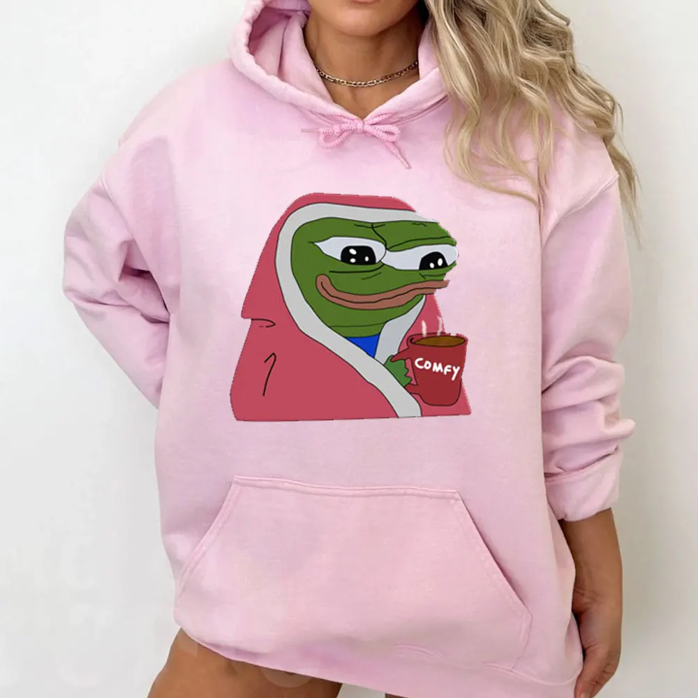 Pepe The Frog Thinking Women'S Hoodie Basic Pullover Hoodie Soft Hooded Sweatshirt with Pockets Sweatshirt Harajuku Animehoodie