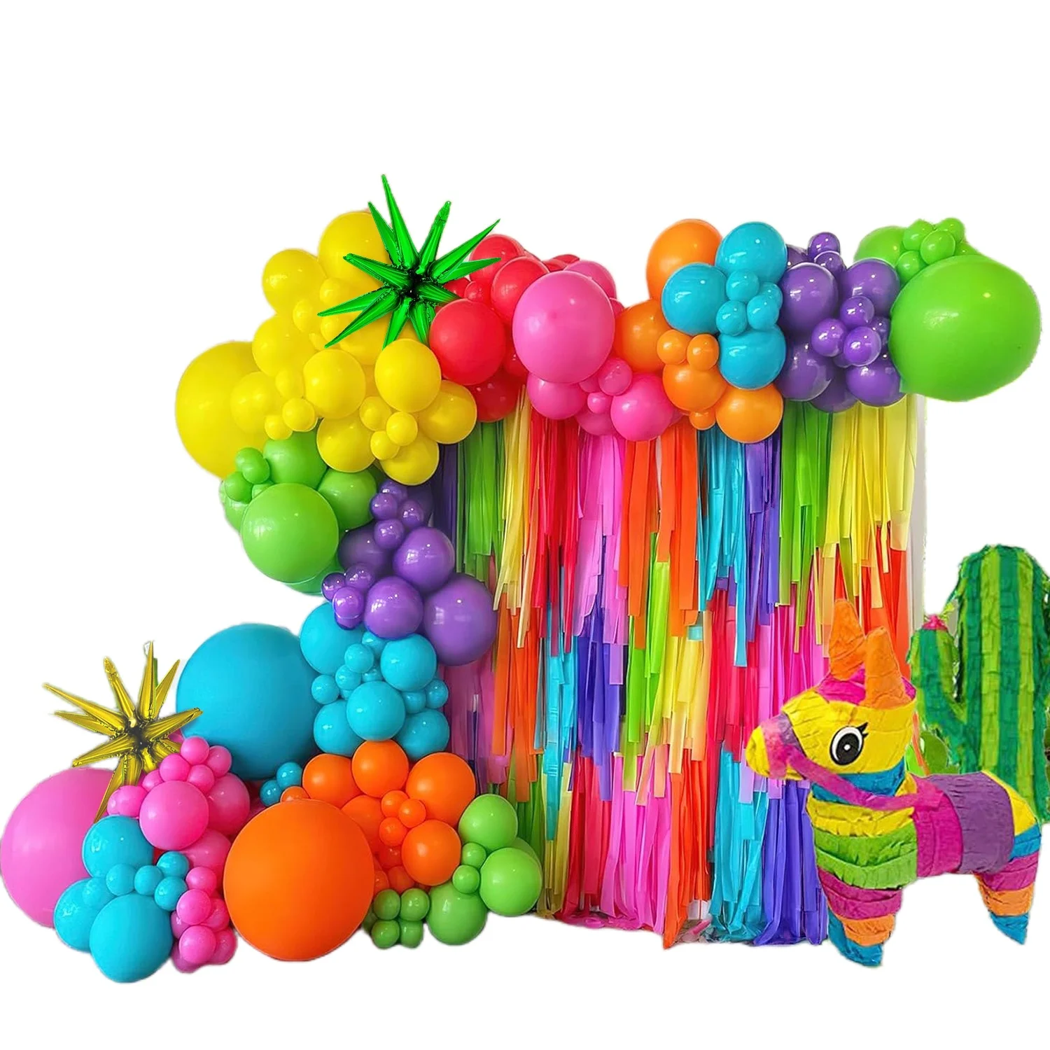 Mexican Carnival Colorful Rainbow Balloon Garland Arch Set 145 Pieces Mexican Independence Theme Holiday Birthday Shower Party Supplies Decoration