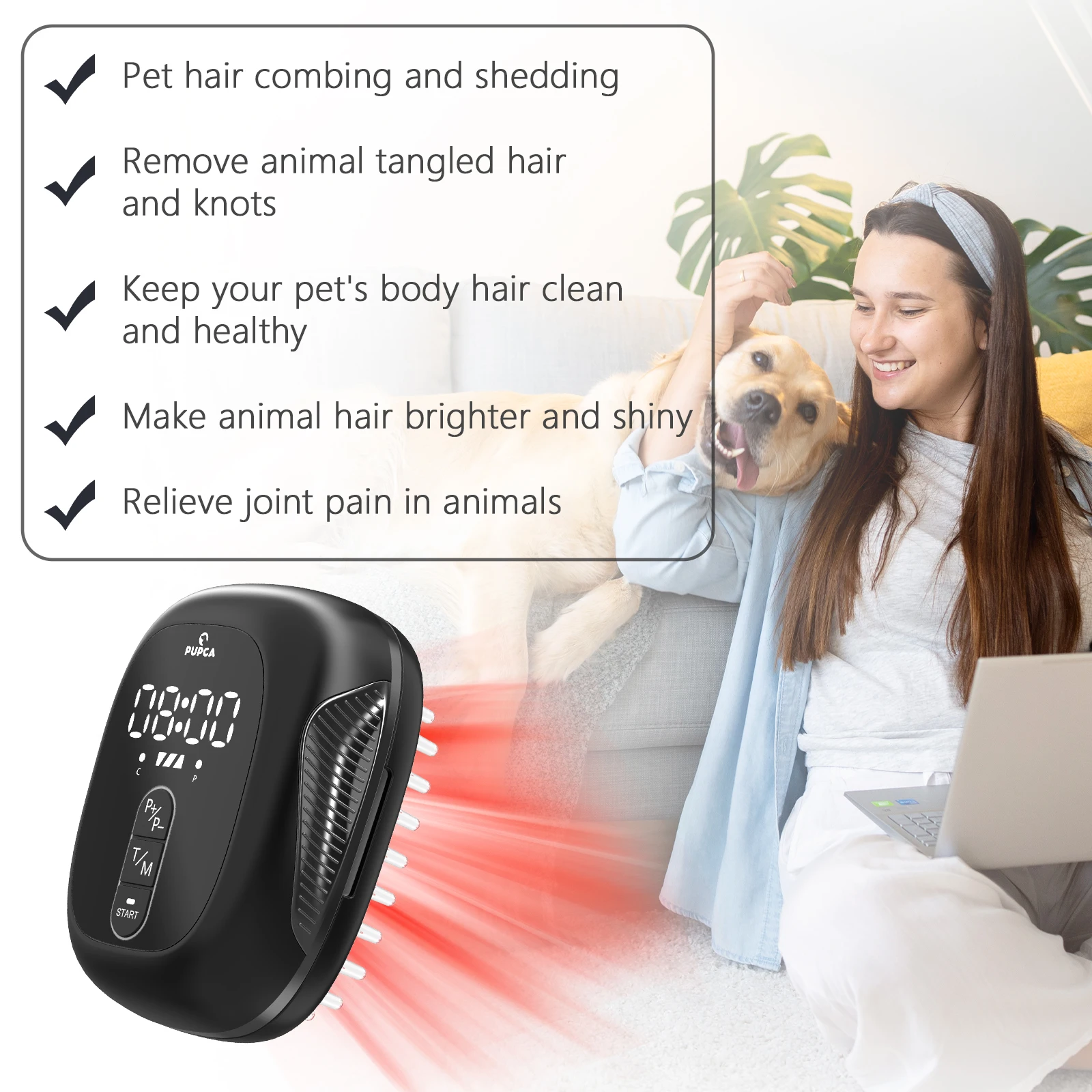 PUPCA Pet Laser Therapy Combs 8*650nm Laser Diodes Red LightTherapy Vet Device for Pain Relief Bone and Joint Treat&Skin Care