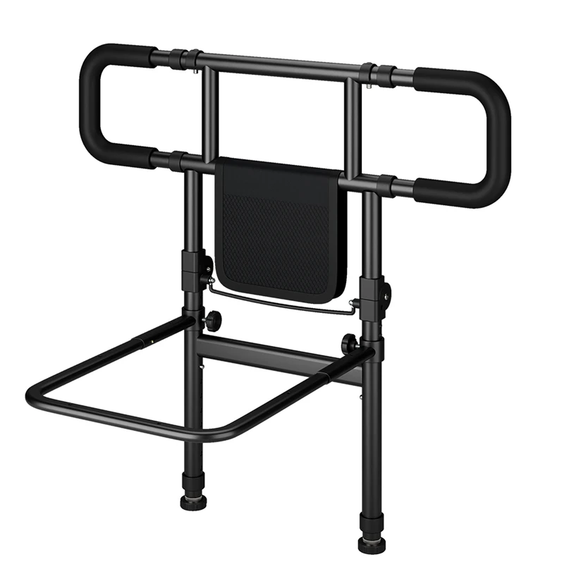 حاجز سرير فولاذي قابل للطي لكبار السن والمعاقين، ارتفاع قابل للتعديل 83-109 سم، خفيف الوزن بسعة 136 كجم، سرير أسود #3