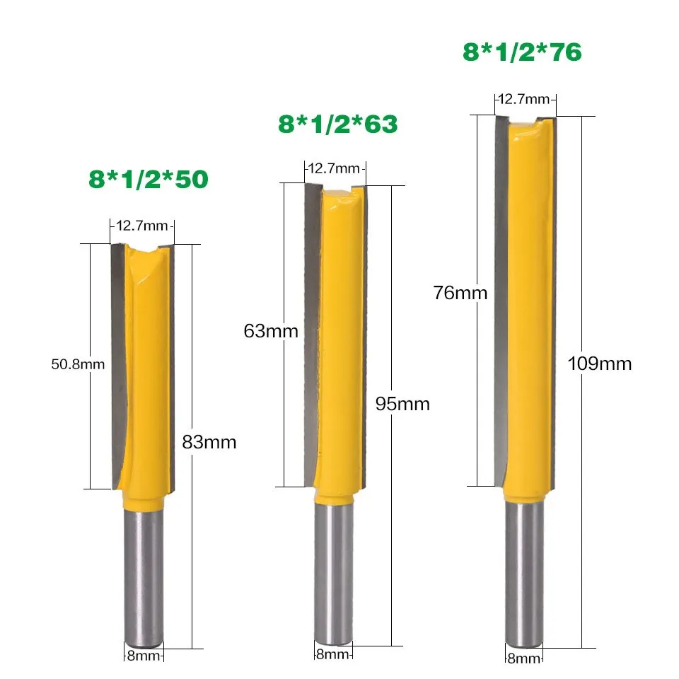 C16 8mm shank extended edge trimmer, double-edged groove milling cutter, woodworking milling cutter tools