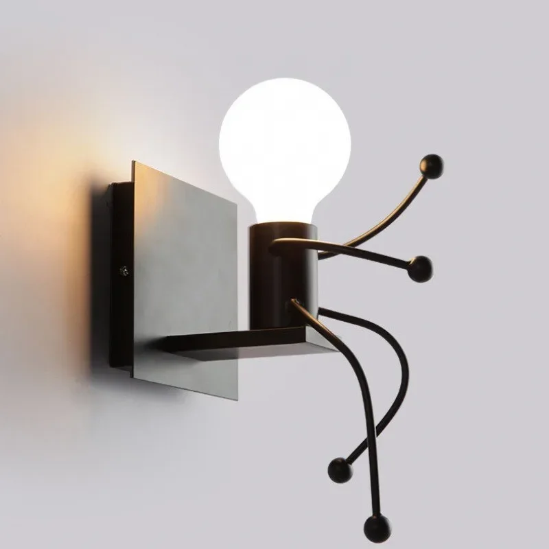 Modern Creative Wall Lamp Nordic Sconce Cartoon Doll Wall Light American Minimalism Metal Robot Lamps for Kids Baby Living room