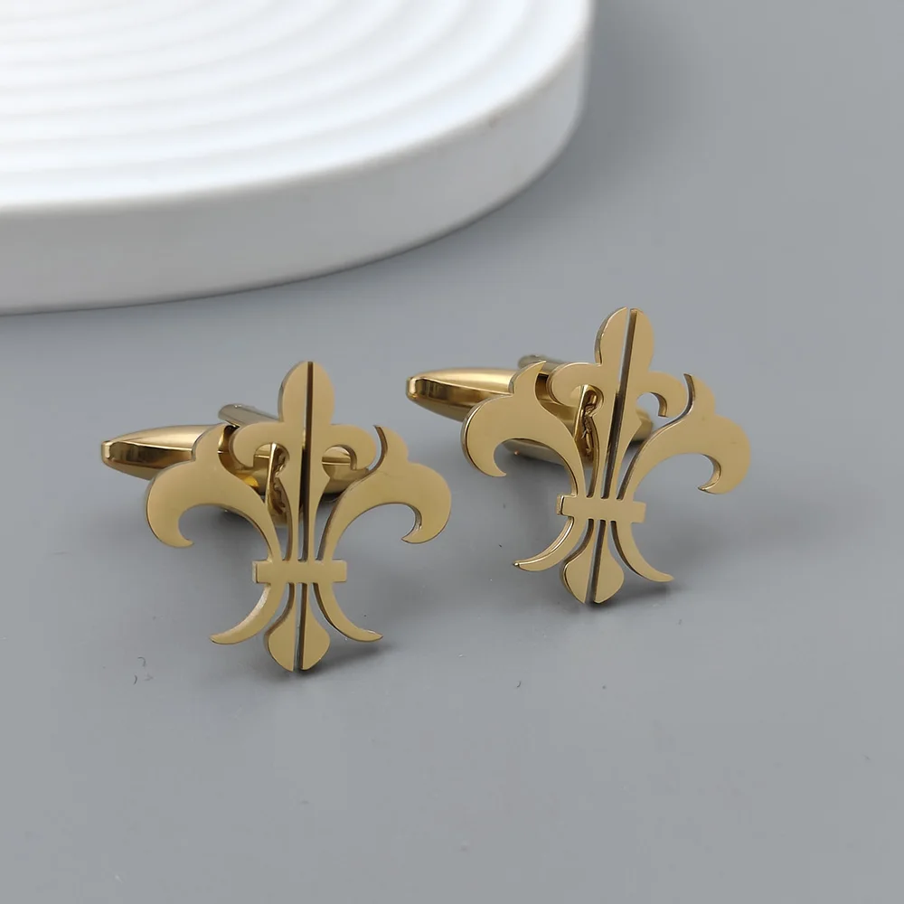 Retro Baroque men\'s cufflink shirt with fashionable lilies, stainless steel high-quality birthday gift, formal wear