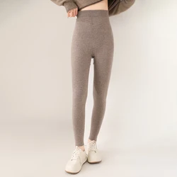 Pantalon en cachemire taille haute pour femme, leggings tricotés, 2024 laine, chaud, doux, élastique, serré, coupe couvertes, nouveau, 100%