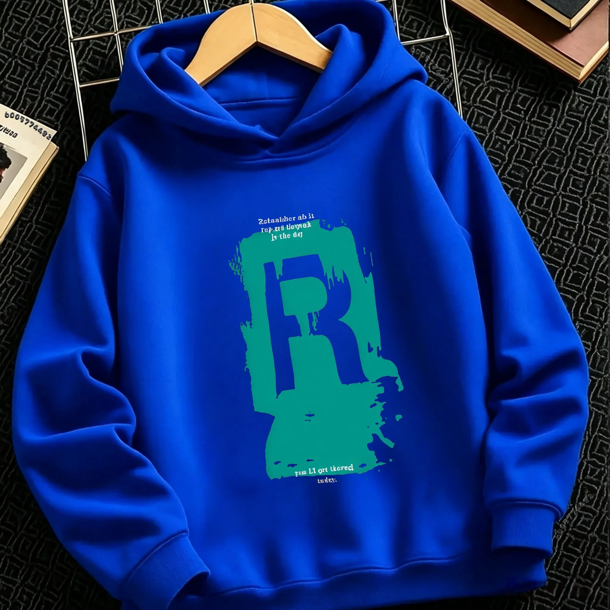 Y2K Street Style Children Hoodie Distressed Block Letter R Graphic Loose Casual Pullover Hooded Sweatshirt