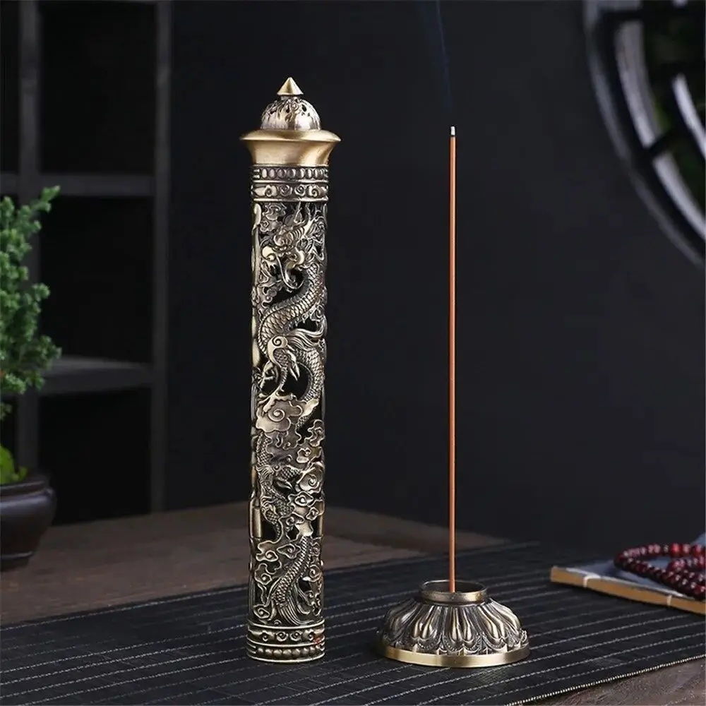 

Imitation Vertical Phoenix Incense Tray Alloy Chinese Style Heart Sutra Metal Incense Square Antique Dragon Incense Rack Offive