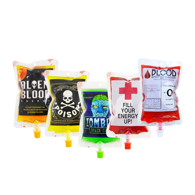 Factory Wholesale 250 ML 20PCS Spout Blood Bag drink Liquid For Halloween Party, Bar Supplies, Funny Cocktails Pack Pouch