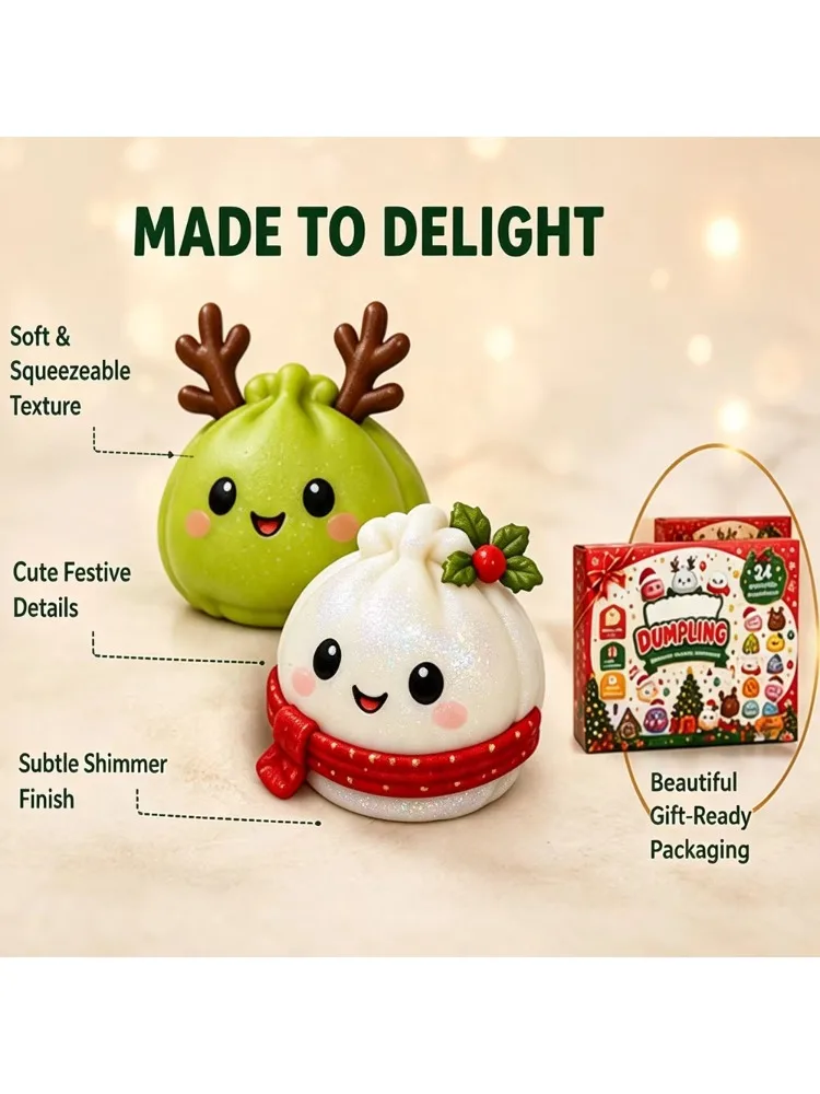 2026 Weihnachts-Dumpling Squishy Adventskalender, 24-Tage-Countdown-Überraschungsbox, Langsam Rückfederndes Quetsch-Sensorik-Spielzeug