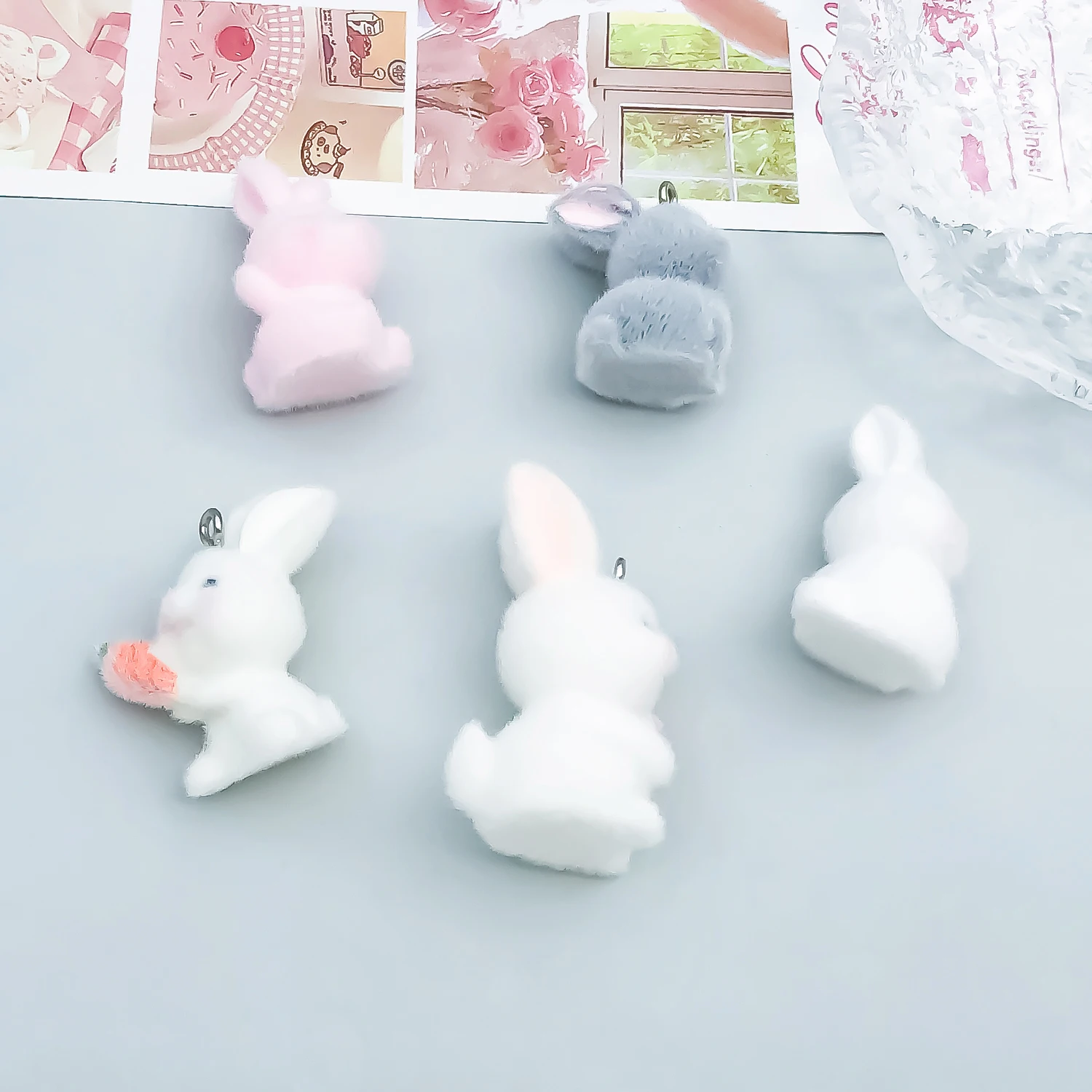 5pcs Resin Flocking Animal Rabbit Pendant Jewelry Making DIY Earrings Charms for Jewelry Bracelets Necklace