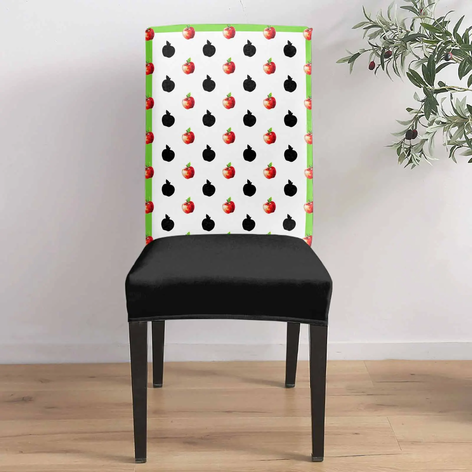

Red Fruit Black Shape Green Bordered 4/6/8PCS Spandex Elastic Chair Case For Wedding Hotel Banquet Dining Room