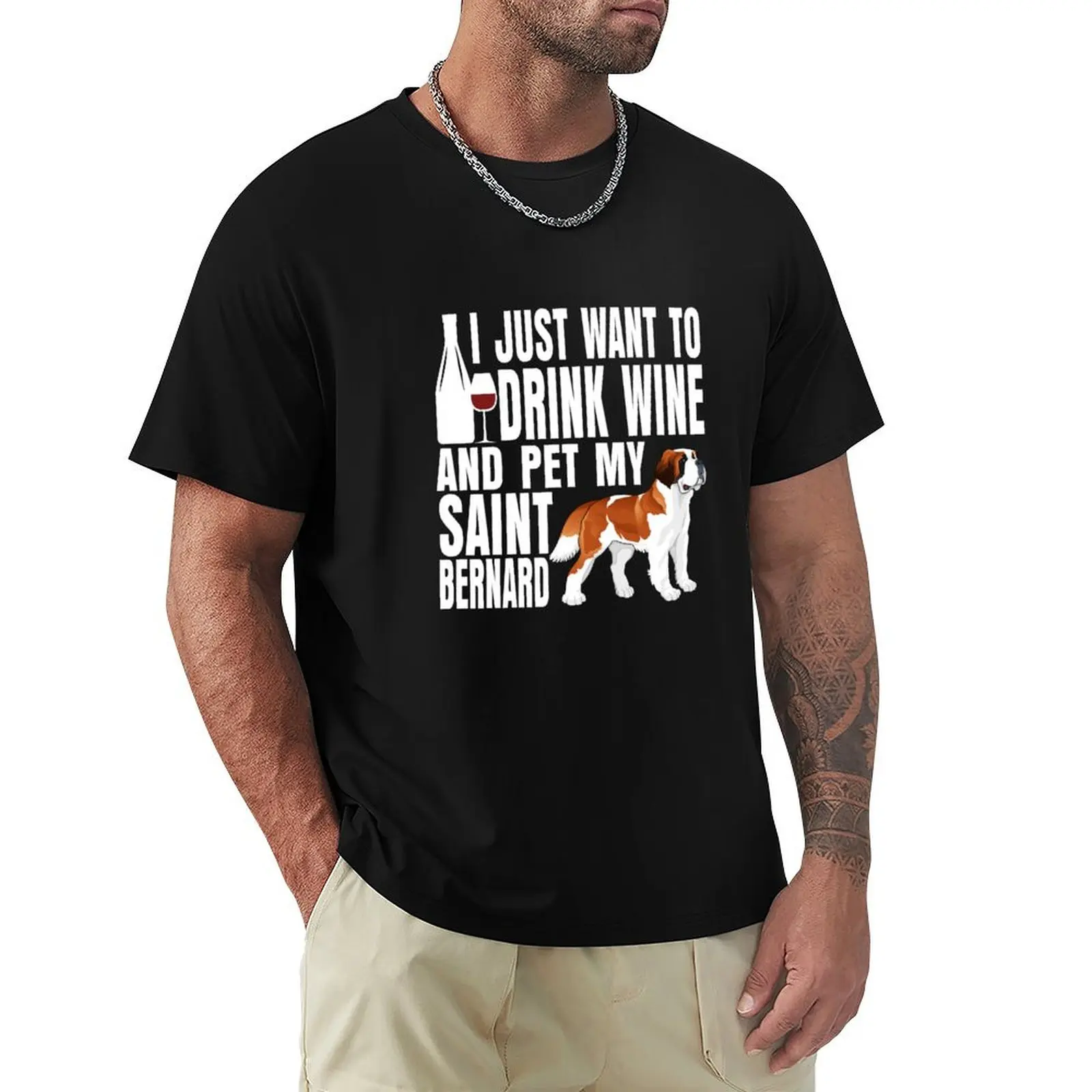 Simplesamente quiero beber vino y acariciar a mi perro Saint Bernard, camiseta con protección UV para exteriores.