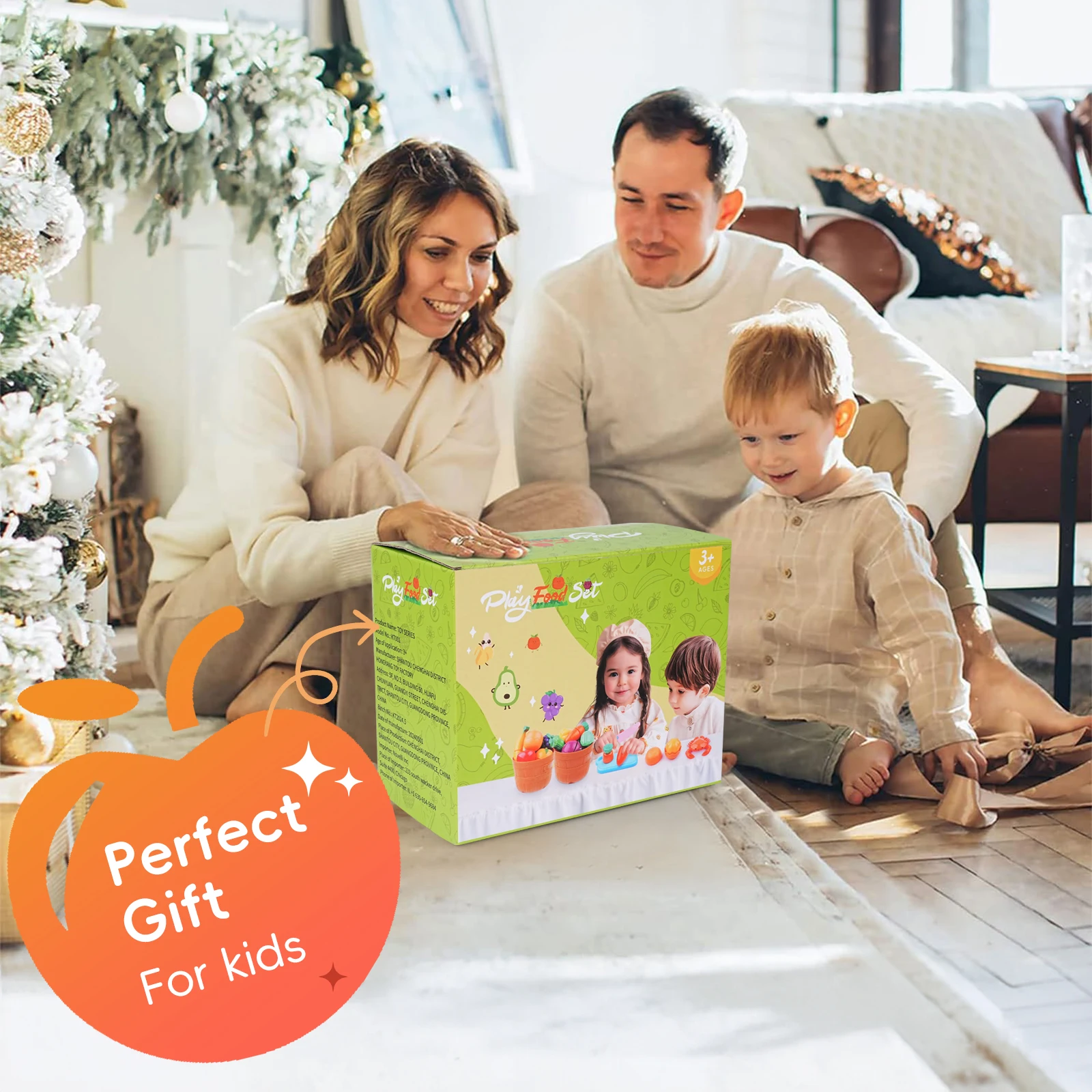 48Pcs Cutting Play Food Toy for Multiple Kids with Storage Baskets, Kitchen Pretend Food Set for Toddler, Kitchen Toys