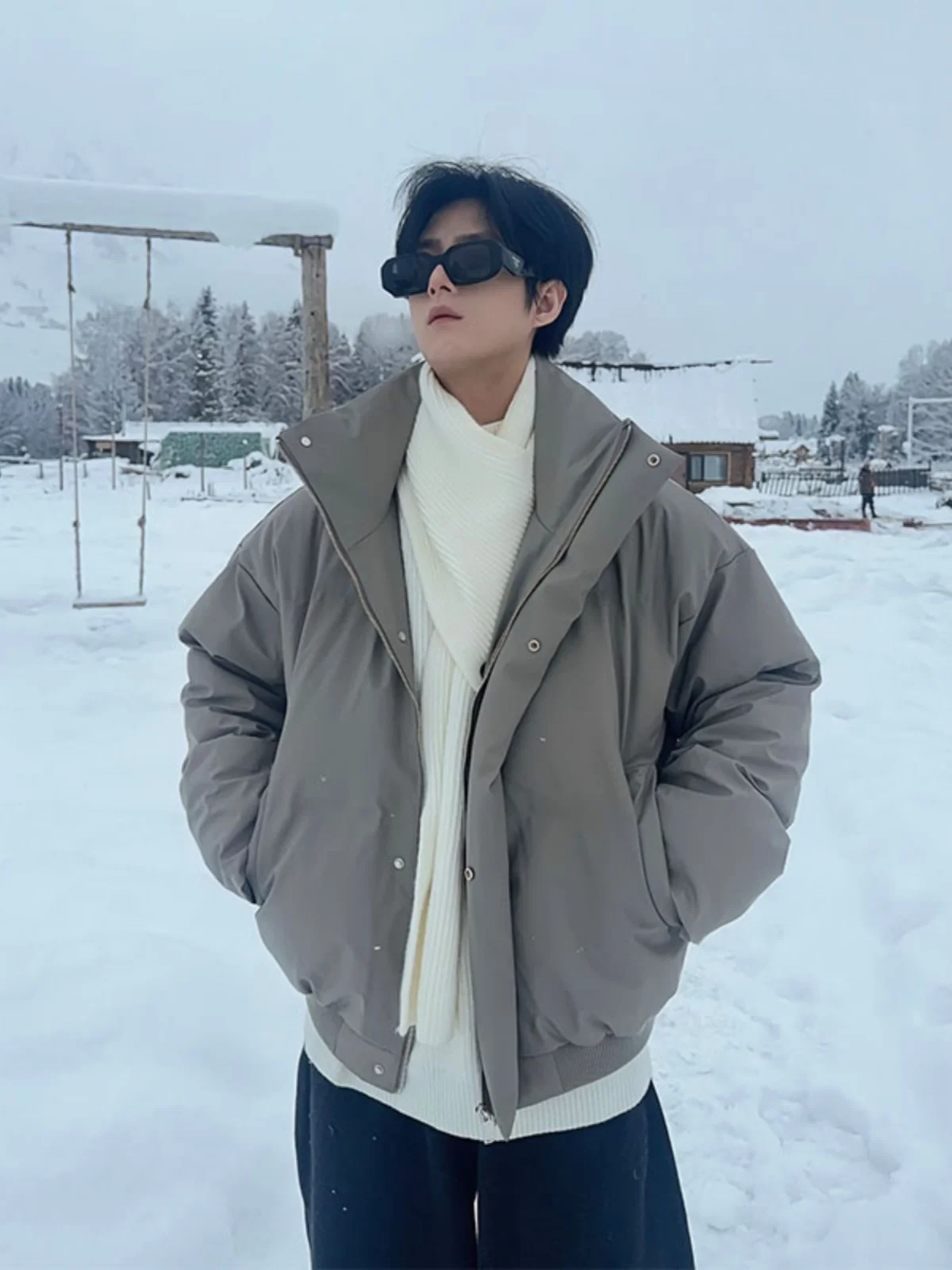 

Warmth down Cotton Jaet Men's ort Thiened Winter Coat Cleanfit Collar Youth Faion White Du down Filling Outerwear