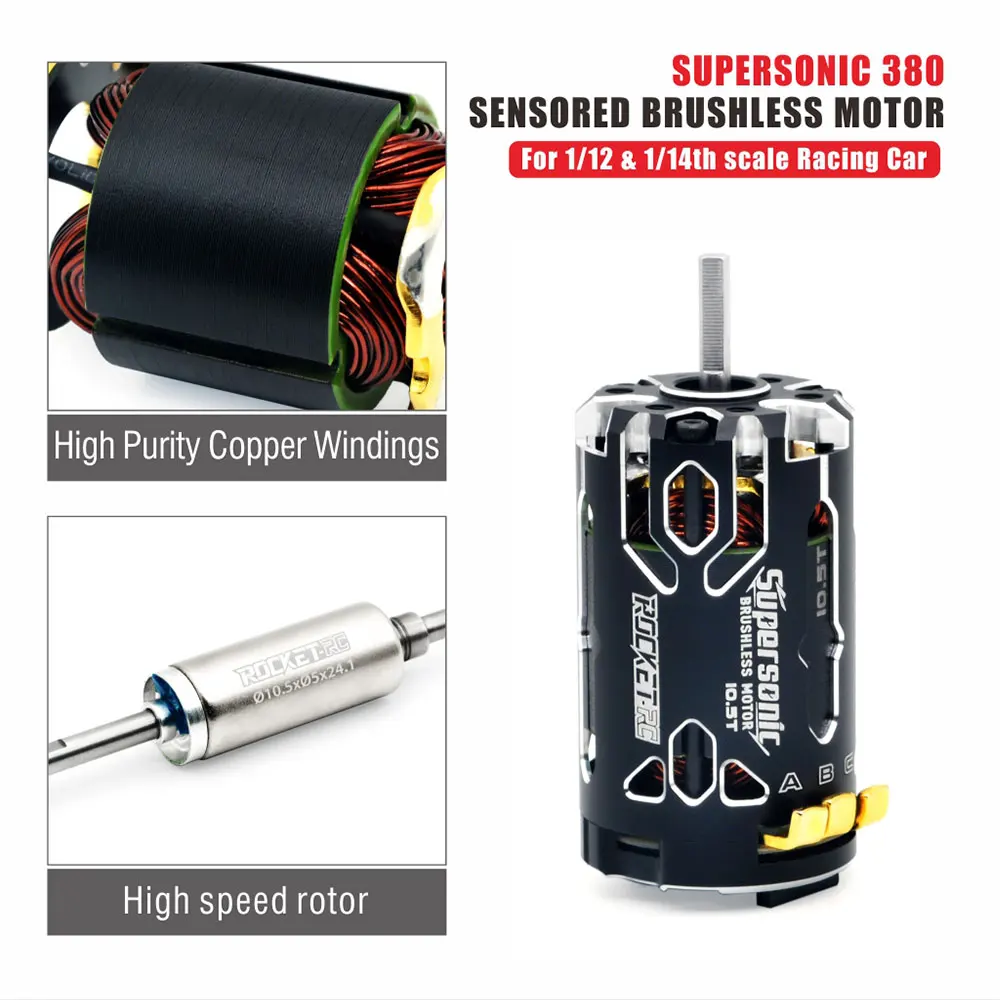 Supersonic 380 Sensored Brushless Motor with TS80 Sensored Brushless ESC Combo for 1/12 1/14th Scale Racing Car