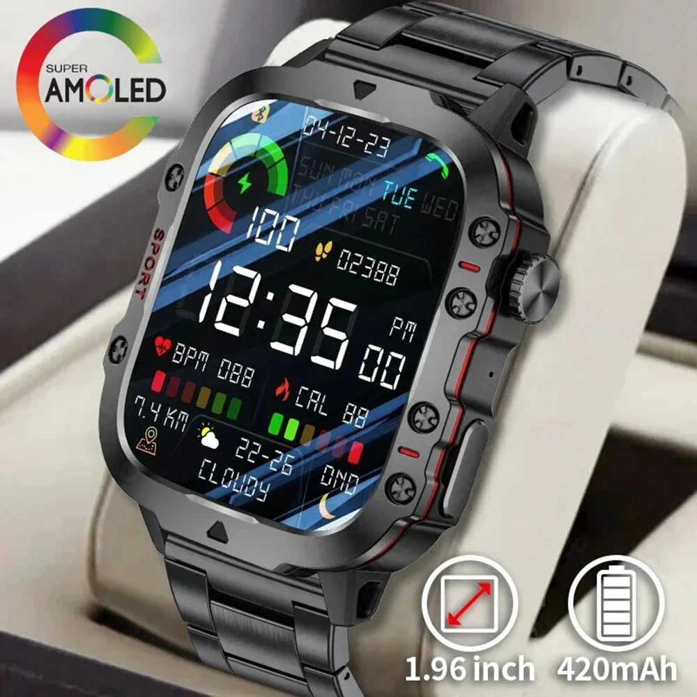 Smart Watches Outdoors Male Original 1.96 Full Touch Screen Personalized Sports Fitness Bluetooth Call Boy Smartwatch Military