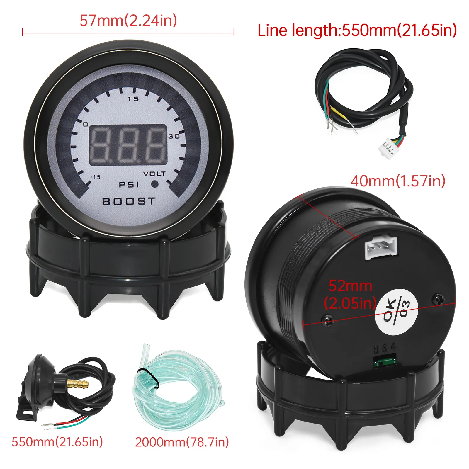 52MM Digital LED Boost EXT Exhaust Temp Gauge Voltmeter Voltage Air Fuel Ratio Gauge Oil Pressure Oil Temp Meter Car Gauge - view 4