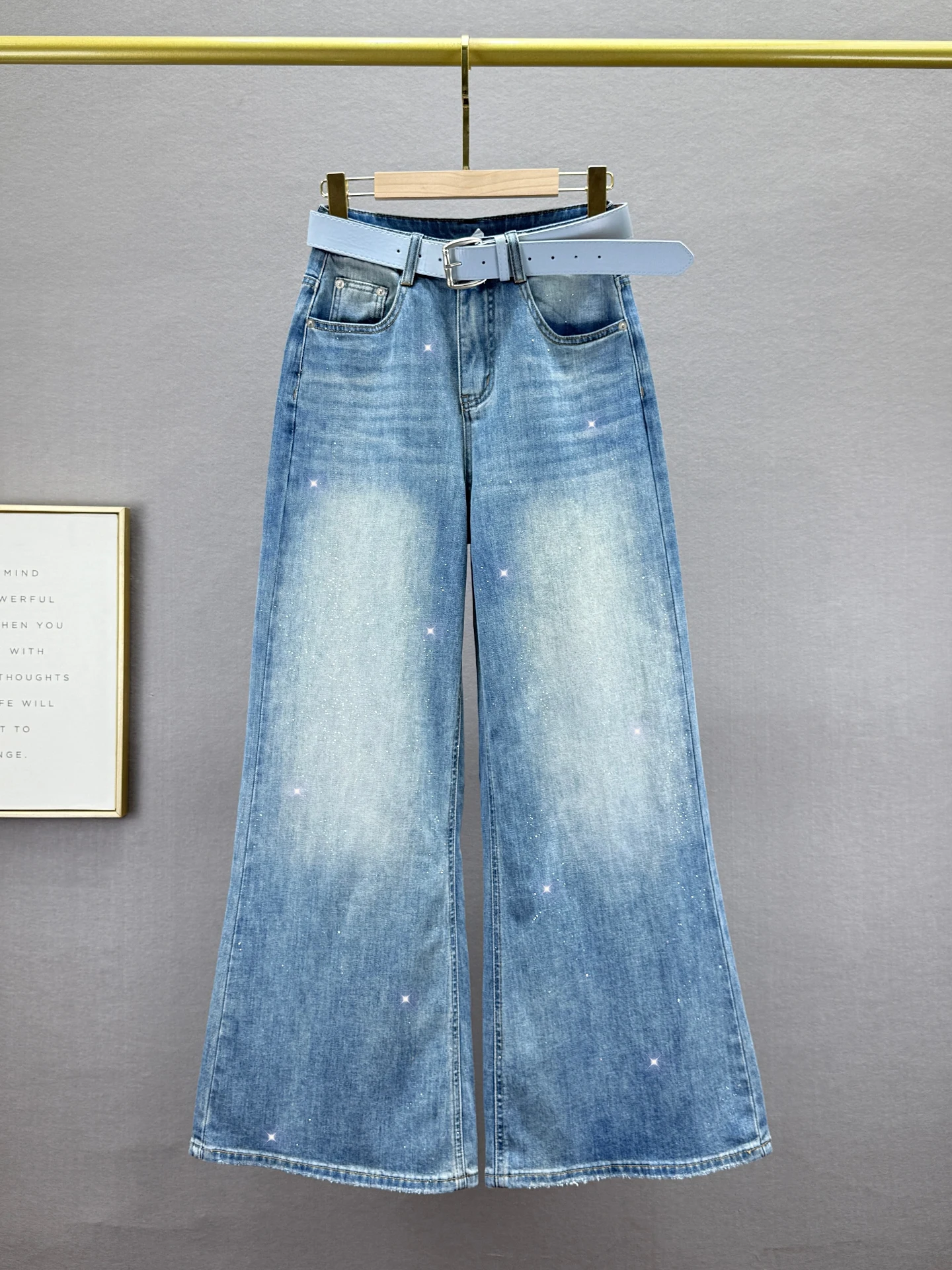 

Женские джинсы с высокой талией и широкими штанинами, модные весенние новинки, свободные, стройнящие, в стиле ретро, длинные брюки, джинсовые с пайетками, повседневные, из хлопка, стрейч