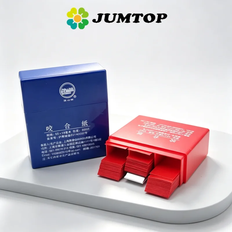 JUMTOP 300 Sheets/Box Dental Articulating Paper Double Sided Bite Strips 55*18mm, 4mm Thick