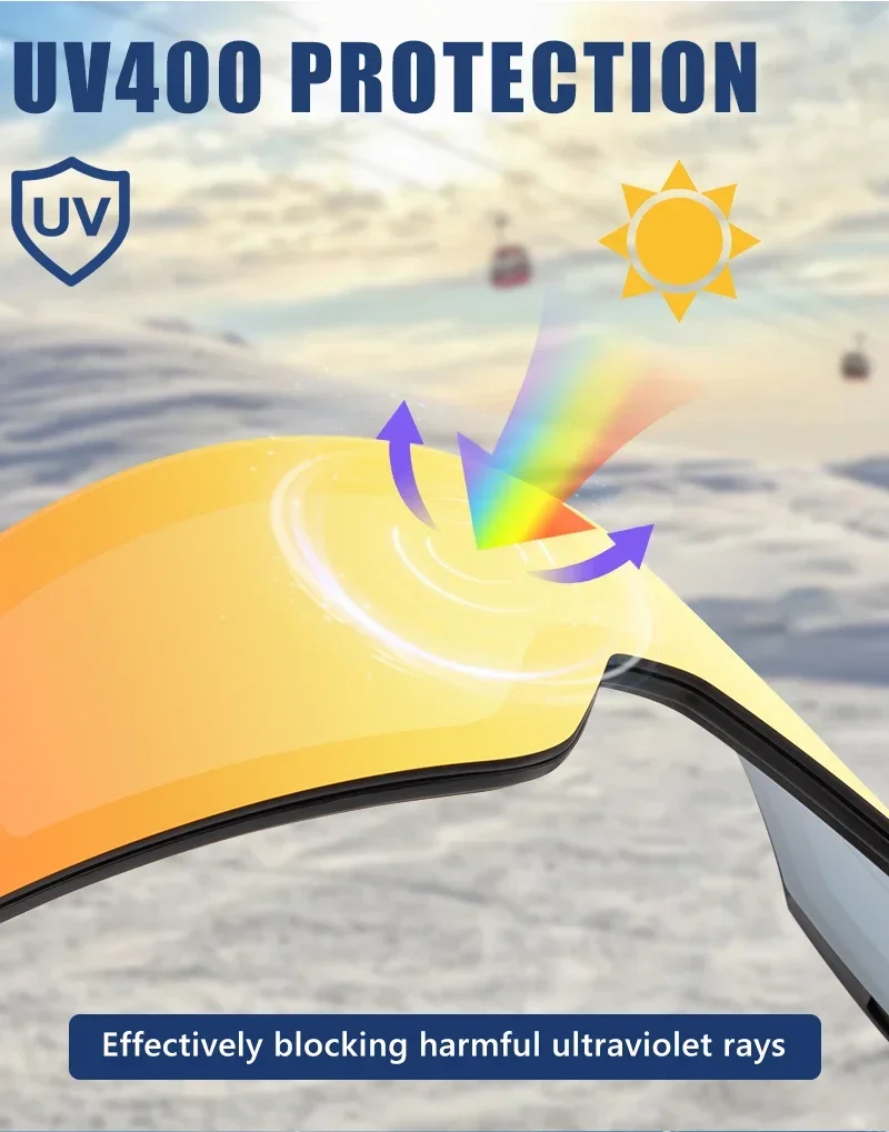 Kapvoe Photochrome Skibrille, magnetische Antibeschlaggläser, UV400-Schutz, für Herren und Damen, Skibrille, Schnee-Sonnenbrille, Sportbrille – Detail 6