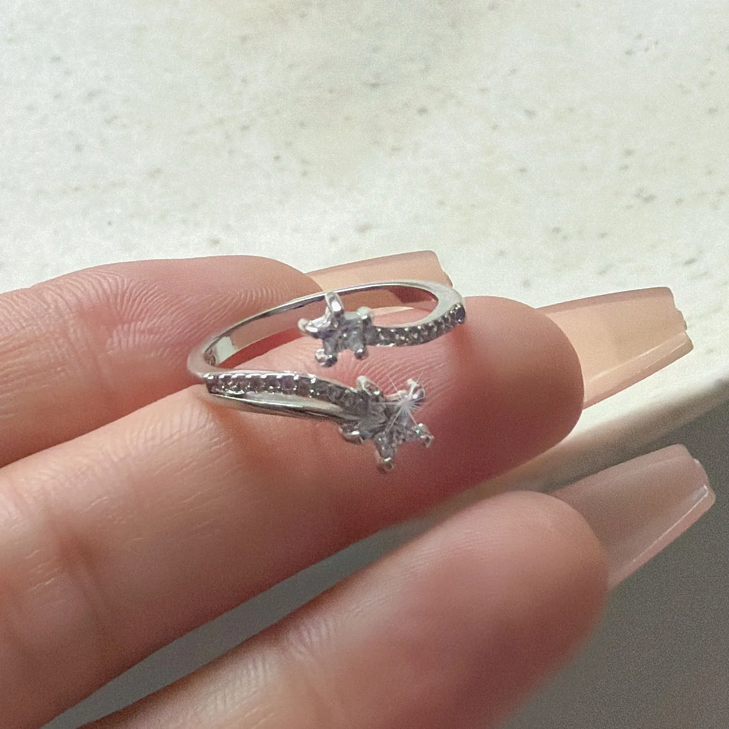 925 فضة خواتم للنساء زوجين الحد الأدنى اليدوية بسيطة سباركلينغ ستار تشيكوسلوفاكيا خاتم غرامة مجوهرات هدية منع الحساسية