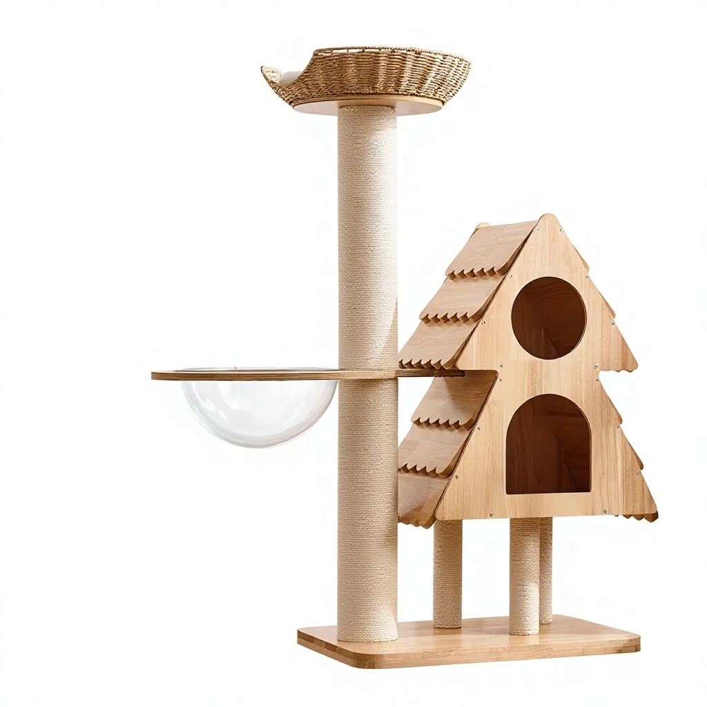 

&c High-quality Solid Wood Minimalist Style cat Climbing Frame for Household Use No Floor Space Required Integrated Nest Cats