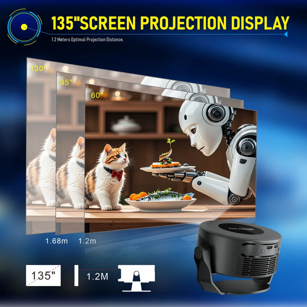 

New LCD Projector HY300 MAX 300 ANSI 8K HD 720P BT5.4 Android 14 Allwinner H726 Auto-Focus Portable Smart Home Theater Projecto