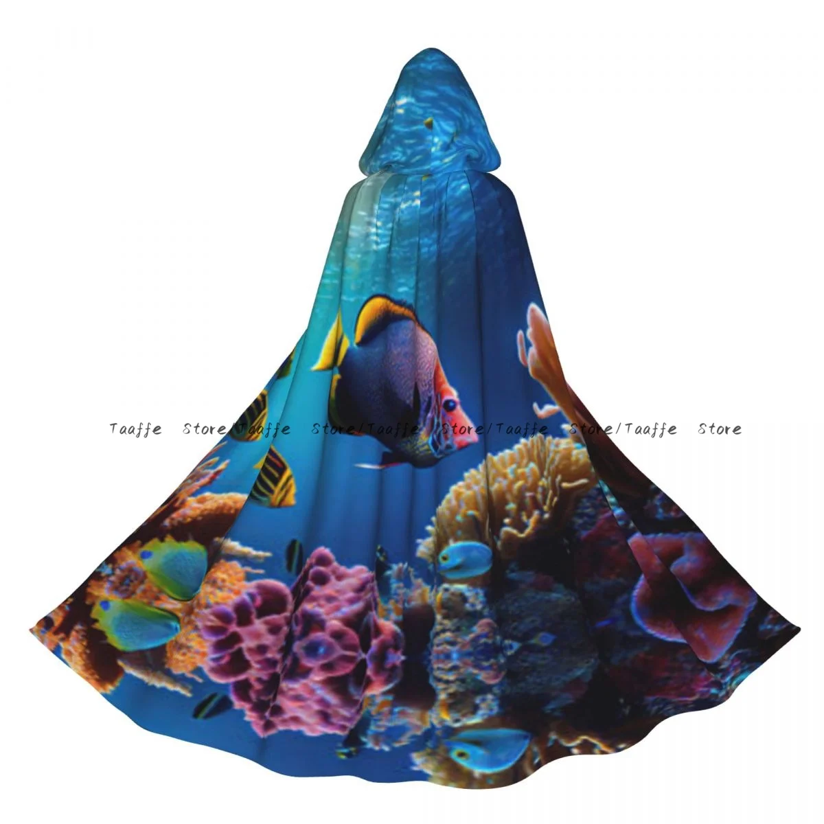 

Tropical Fish And Coral Reef Witch Cloak Hooded Cosplay Costume Halloween Adult Long Party Cape