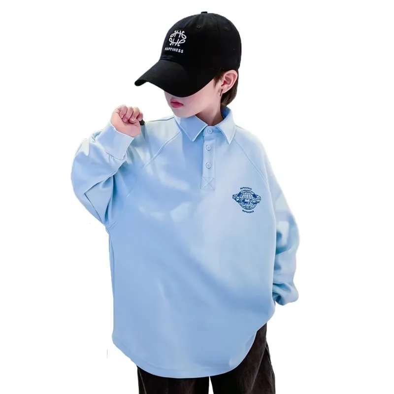 

Spring Fall Kids Long Sleeve Polo Shirt for Boy Cotton Polo Collar Tee Tops T-shirt For Teenager 5 6 7 9 8 10 11 12 13 14 Years