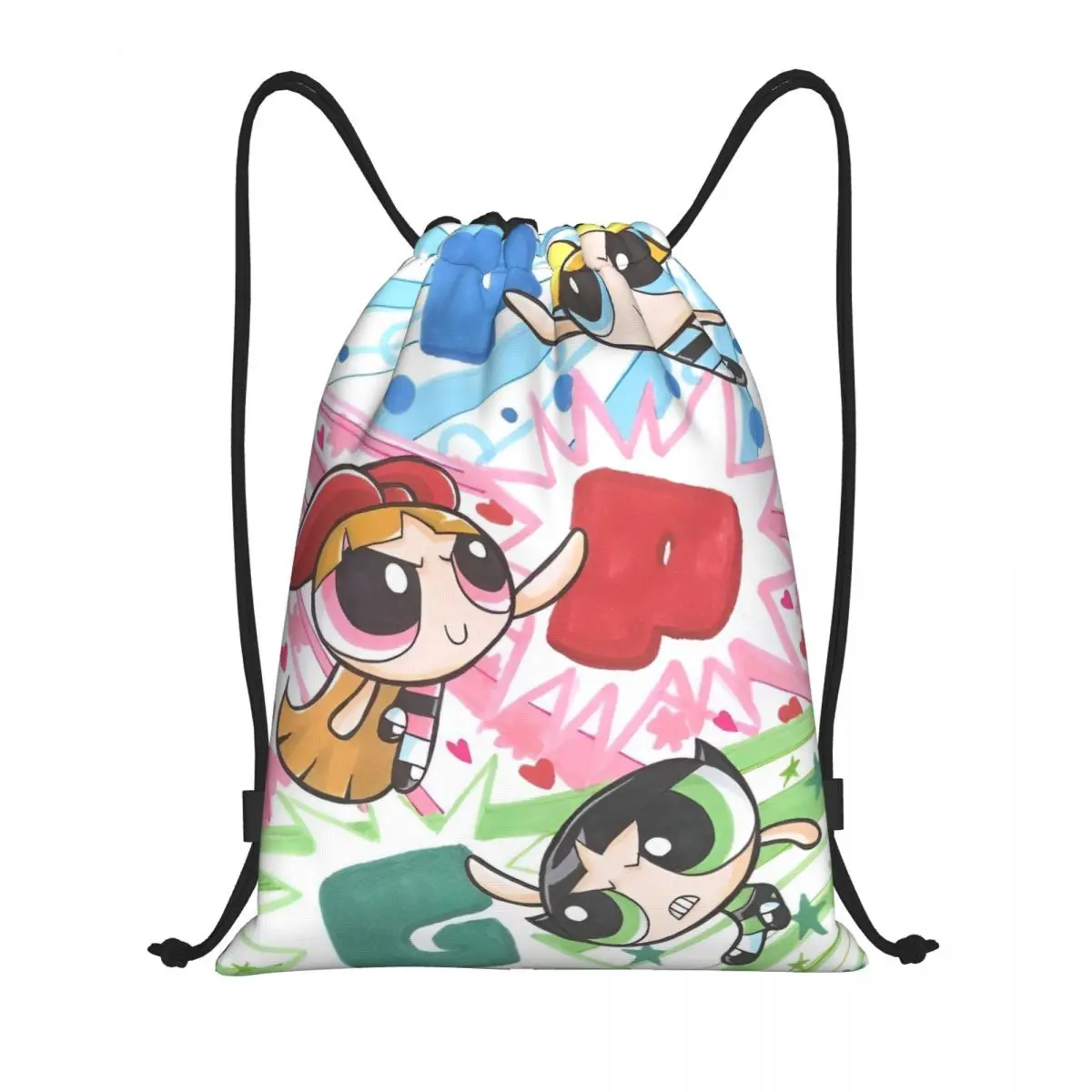 

Cartoon Cute P-Powerpuff Girls Drawstring Backpack Sports Gym Bag String Sackpack for Running