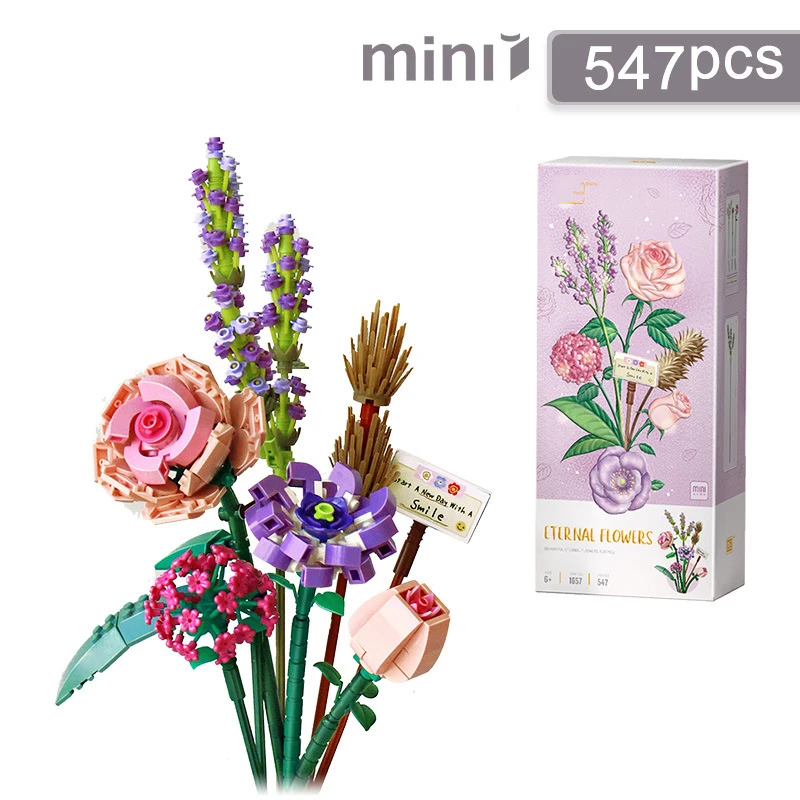 547 Pcs Building Block Bouquet Girl Gift DIY Home Bouquet Decoration Flower Arrangement Model Assembling Building Block Toy