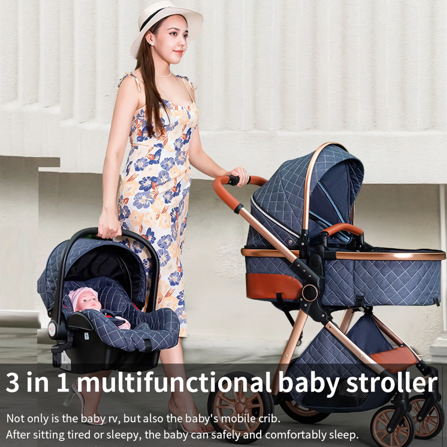 Baby Stroller 3 in 1 Portable Travel Baby Carriage Folding Prams High Landscape Aluminum Frame Car for Newborn Baby