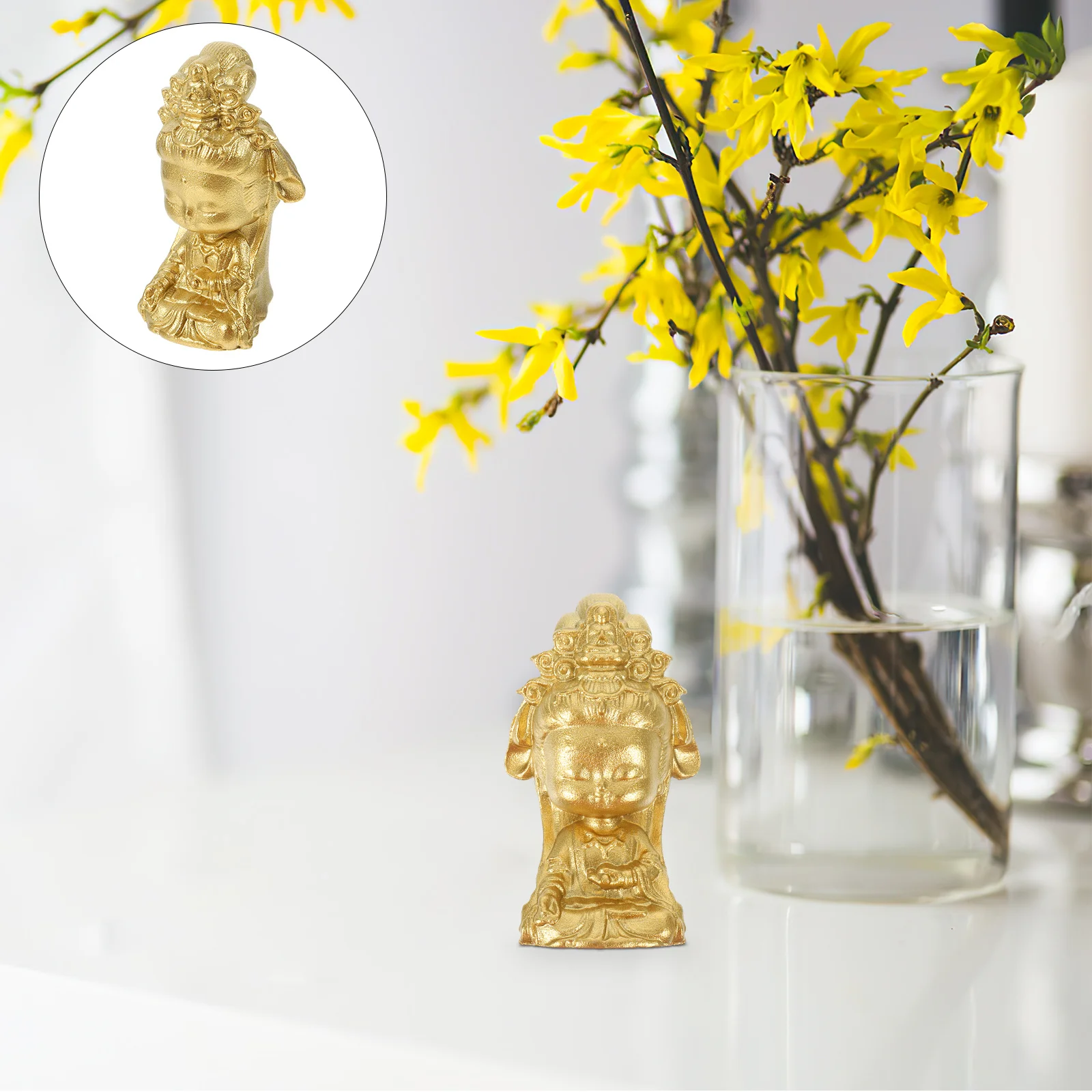 Estatua de Avalokitesvara de latón y cobre, escultura pequeña, decoración de escritorio para el hogar y el coche, Mini adorno de Guanyin, estatua de Avalokitesvara para exteriores