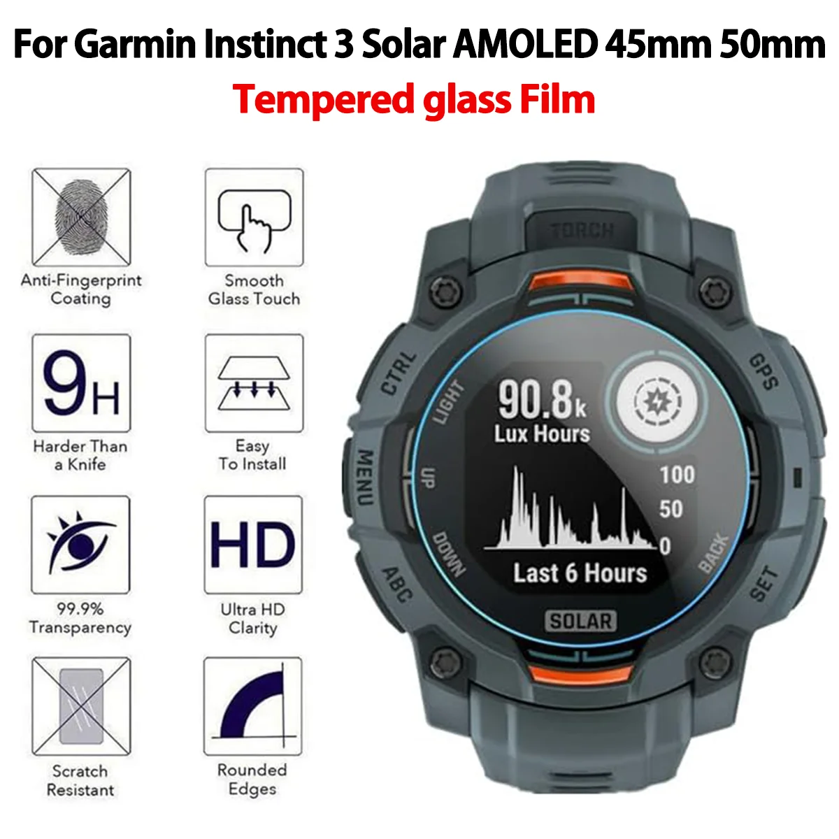 For Garmin Instinct 3 45mm 50mm Solar AMOLED Tempered Glass Film Smart watch Screen Protector Clear HD 2.0D Films