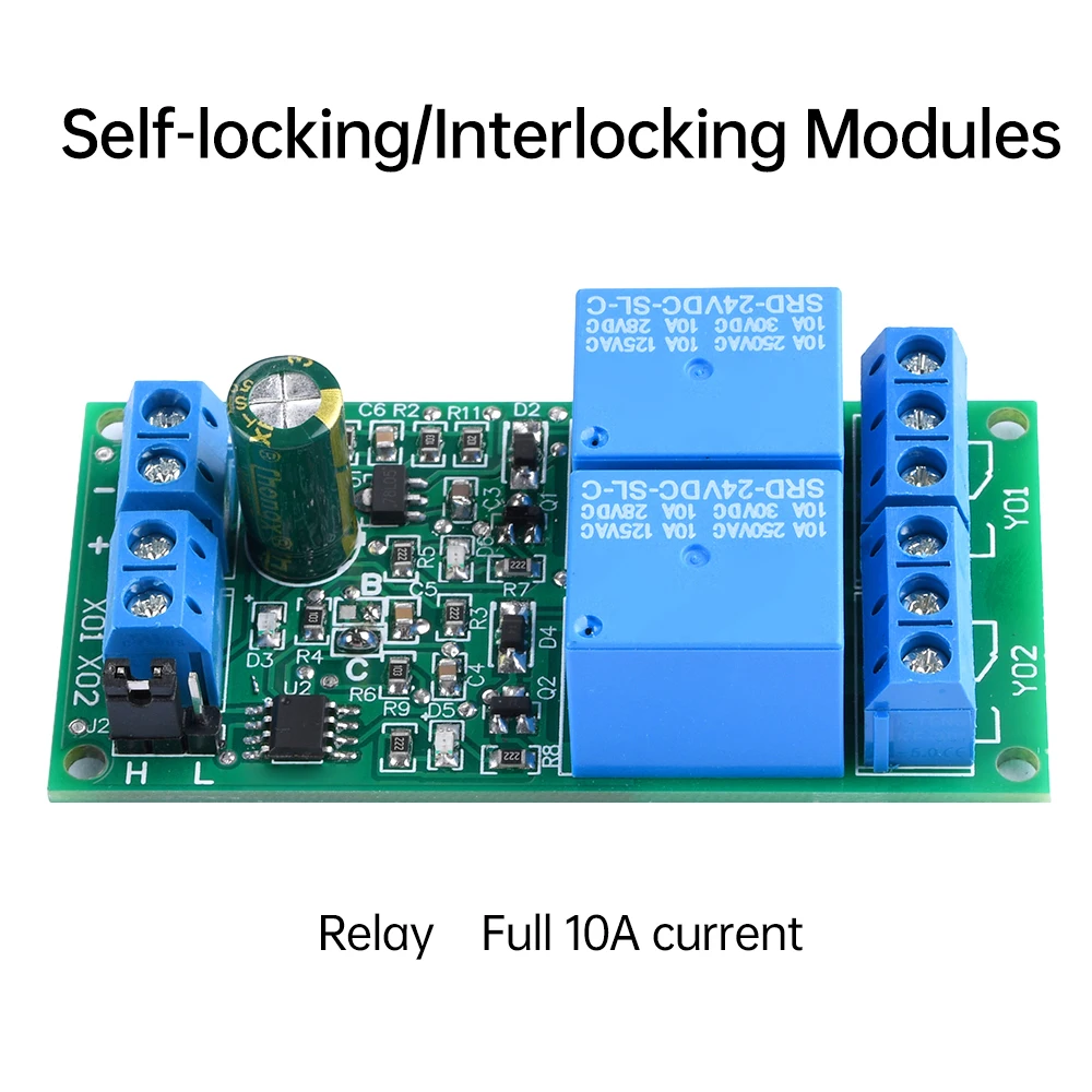 DC5V12V24V 10A 2-Way Self-Locking Interlock Relay Module Switch Controller Power Connection Reverse Protection Switchable Mode