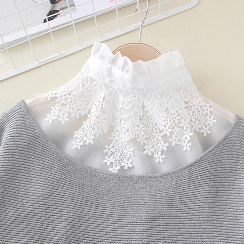 Fake Versatile Decoration For Autumn And Winter Paired With Snowflake Stand Up Collar Sweater Shirt Korean Style