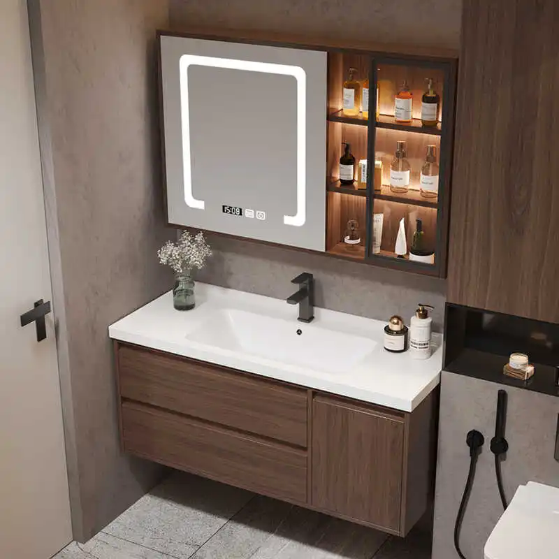 Solid Wood Bathroom Cabinet, Ceramic Integrated Basin, Bathroom Washbasin Cabinet, Combination Bathroom Sink, Washbasin