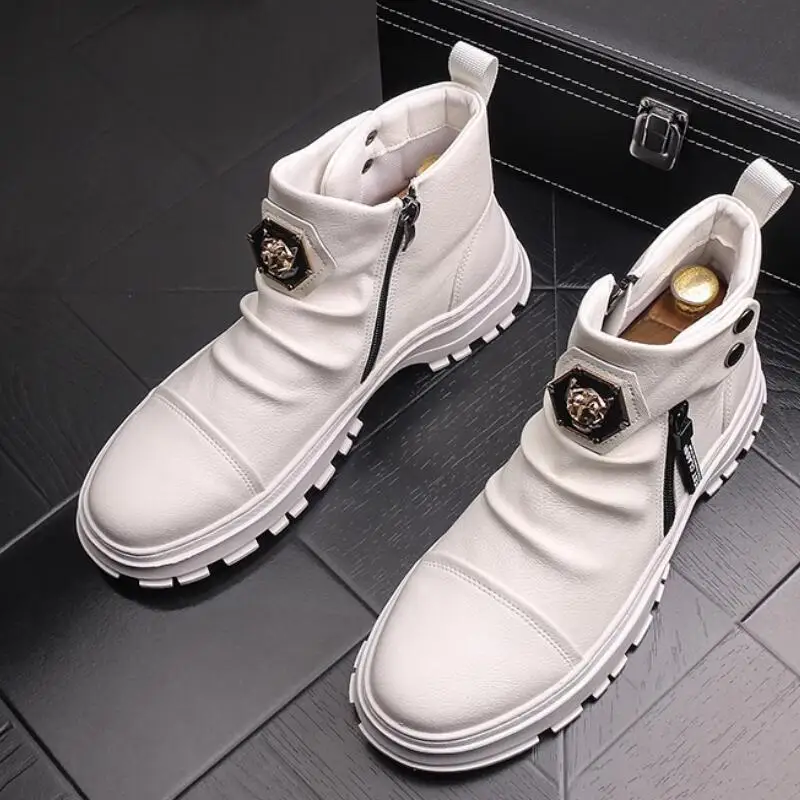 أحذية بيضاء عالية الجودة للرجال أحذية لوحية عصرية جديدة داخلية لزيادة الارتفاع أحذية كاحل بيضاء صغيرة للرجال Zapatos Hombre b4