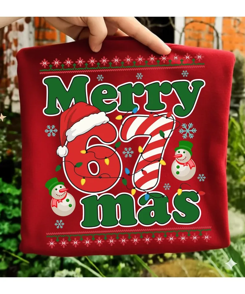 6 7 ميمي منامة عطلة الجنرال ألفا العام عيد الميلاد بلايز مضحك 67 عيد الميلاد تي شيرت طباعة القطن عادية كم قصير للجنسين