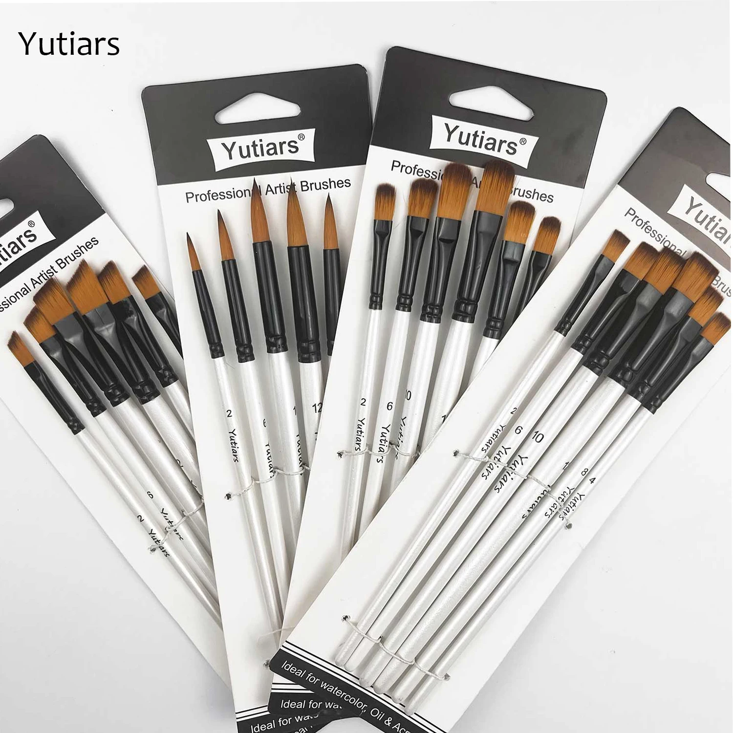 

6/24 Pack Yutiars Professional Artist Paint Brushes, Anti-Shedding Nylon Bristles, Wooden Handles, for Acrylic, Oil & Watercolor